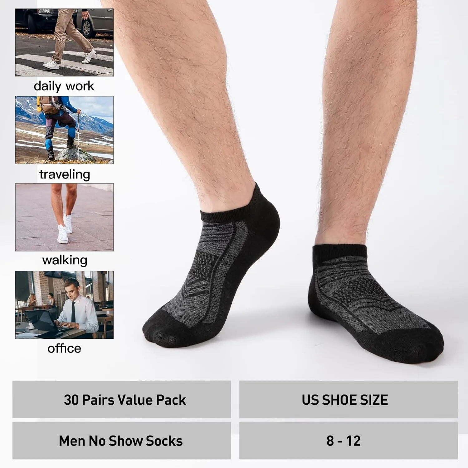 30 Pairs Lightweight Low Cut Socks Men/Women - Breathable Bulk Thin No Show Socks for Men Value Classical Pack