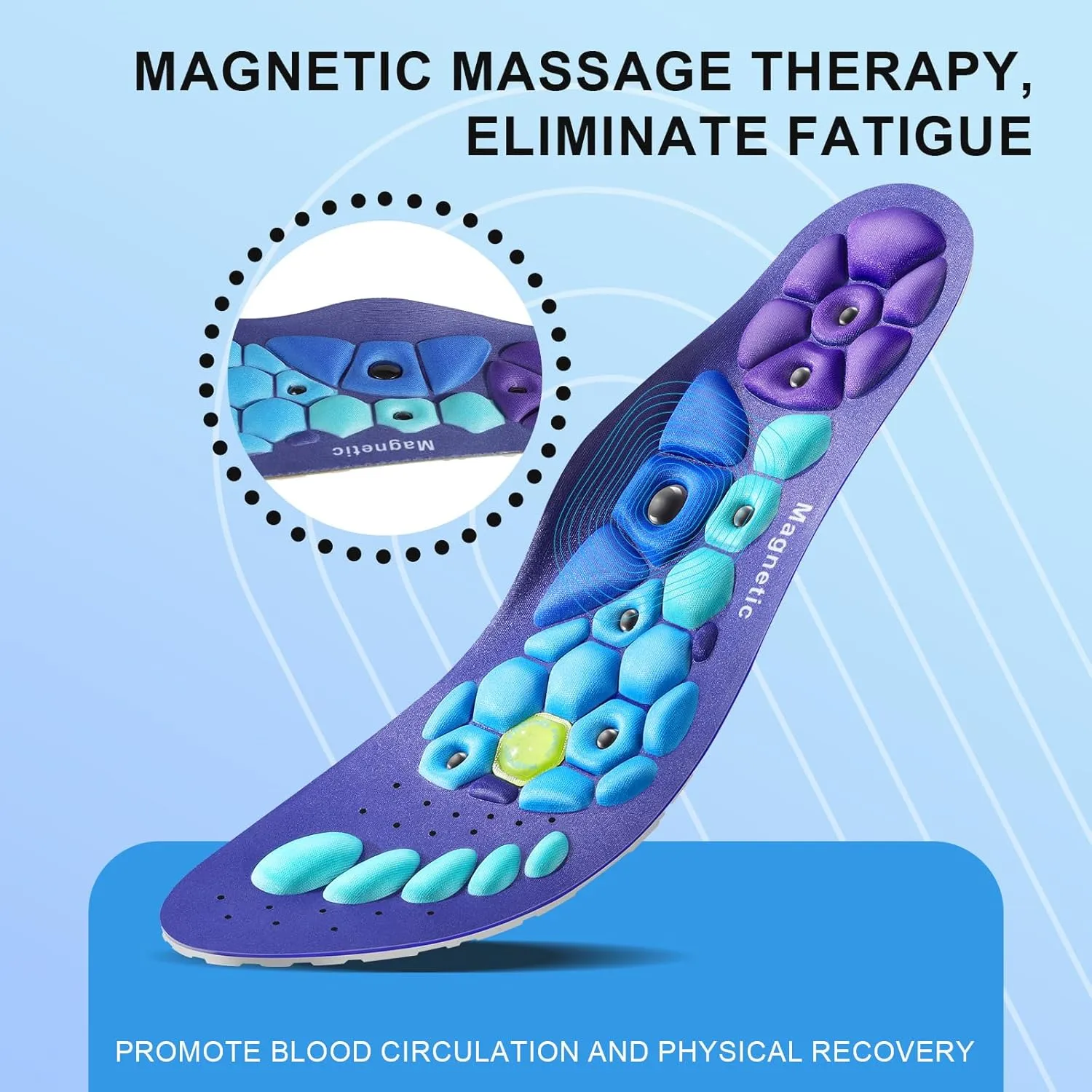 Acupressure Insoles for Men and Women - Orthopedic Acupoint Massage Insoles with Magnetic Technology, Shock Absorption, Non-Slip, Feet and Arch Support (Blue, L(Men 9.5-12/Women 10.5-13))