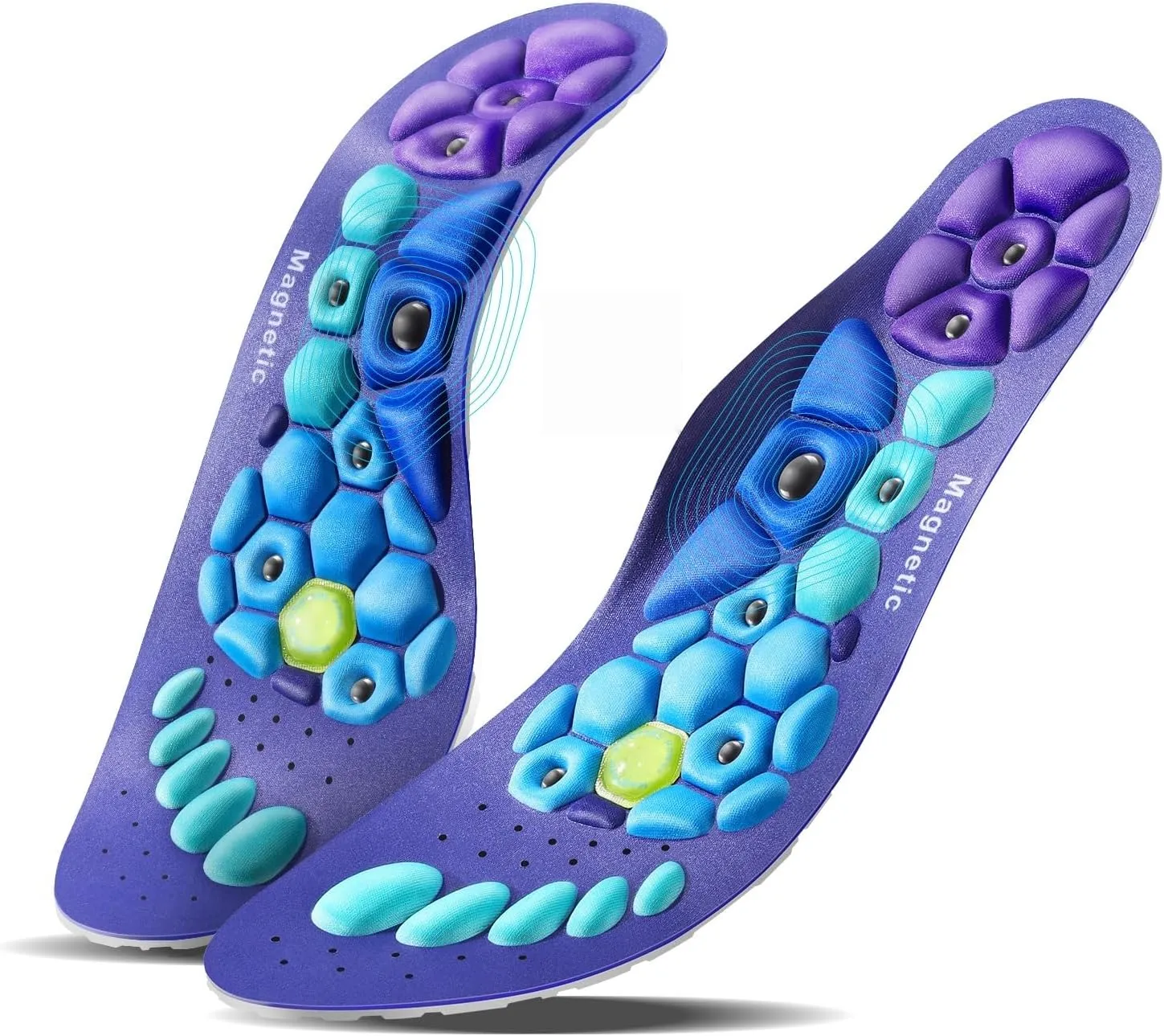Acupressure Insoles for Men and Women - Orthopedic Acupoint Massage Insoles with Magnetic Technology, Shock Absorption, Non-Slip, Feet and Arch Support (Blue, L(Men 9.5-12/Women 10.5-13))