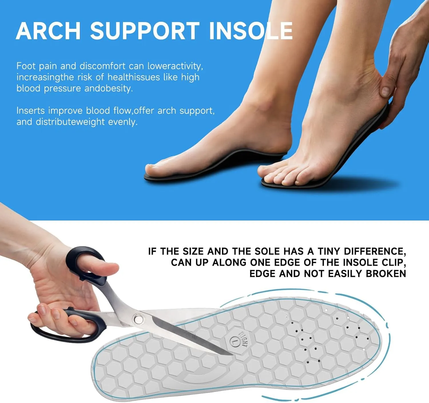 Acupressure Insoles for Men and Women - Orthopedic Acupoint Massage Insoles with Magnetic Technology, Shock Absorption, Non-Slip, Feet and Arch Support (Blue, L(Men 9.5-12/Women 10.5-13))
