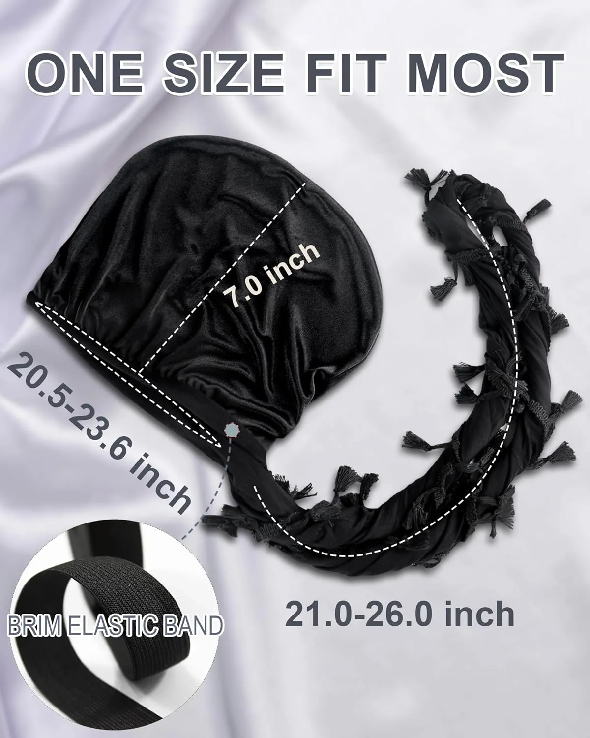 Babalet Halo Turban for Men Women Satin Lined Durag Head Wraps Skull Cap Pre-Tied Tassels Braid Beanie Vintage Twist Bonnet