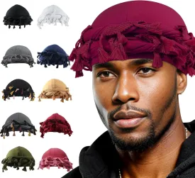 Babalet Halo Turban for Men Women Satin Lined Durag Head Wraps Skull Cap Pre-Tied Tassels Braid Beanie Vintage Twist Bonnet