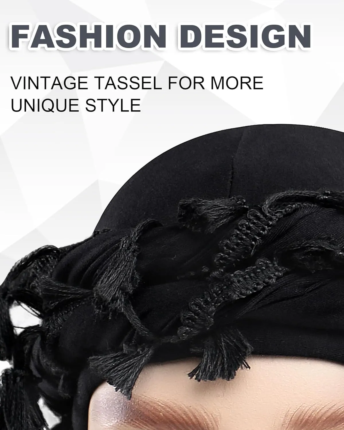 Babalet Halo Turban for Men Women Satin Lined Durag Head Wraps Skull Cap Pre-Tied Tassels Braid Beanie Vintage Twist Bonnet