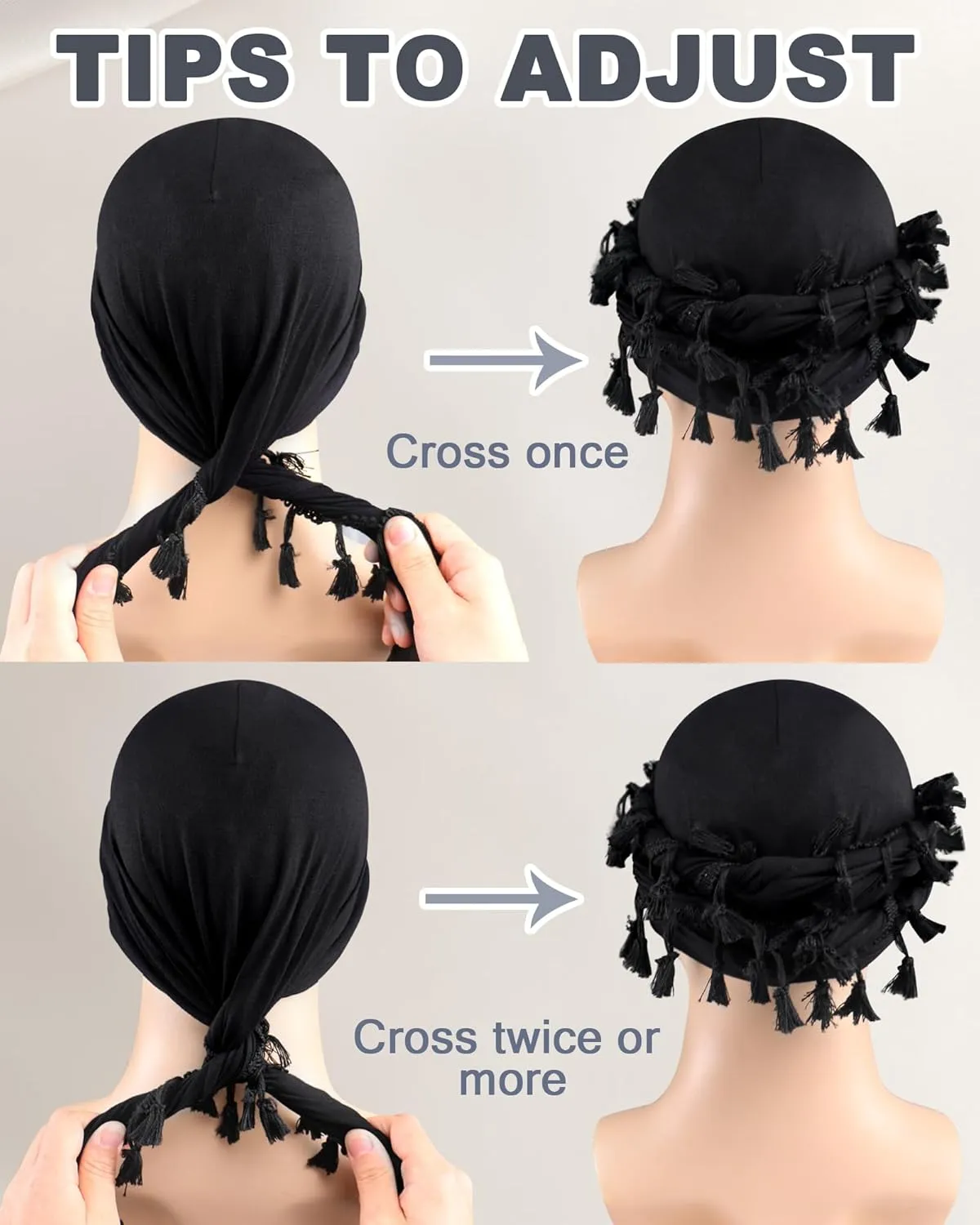 Babalet Halo Turban for Men Women Satin Lined Durag Head Wraps Skull Cap Pre-Tied Tassels Braid Beanie Vintage Twist Bonnet