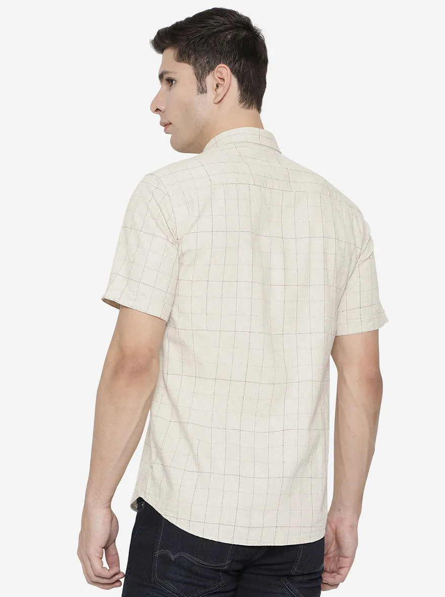 Beige Checked Slim Fit Casual Shirt | JadeBlue