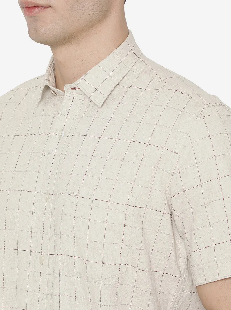 Beige Checked Slim Fit Casual Shirt | JadeBlue