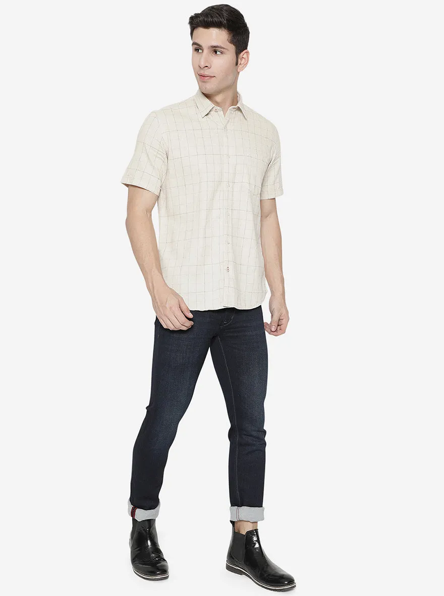 Beige Checked Slim Fit Casual Shirt | JadeBlue