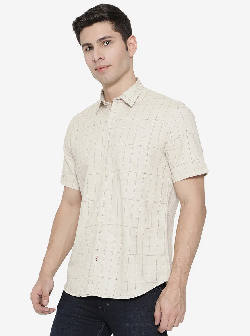 Beige Checked Slim Fit Casual Shirt | JadeBlue
