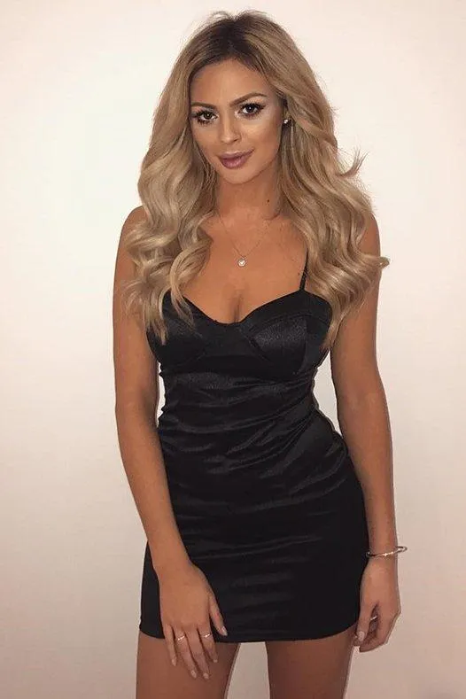 Black Satin Cup Detail Bodycon Mini Dress - Addison
