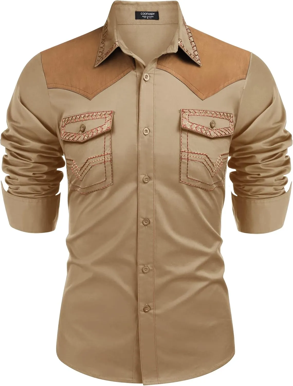 COOFANDY Men's Western Cowboy Shirt Embroidered Long Sleeve Slim Fit Casual Cotton Button Down Hippie Shirts with Pockets