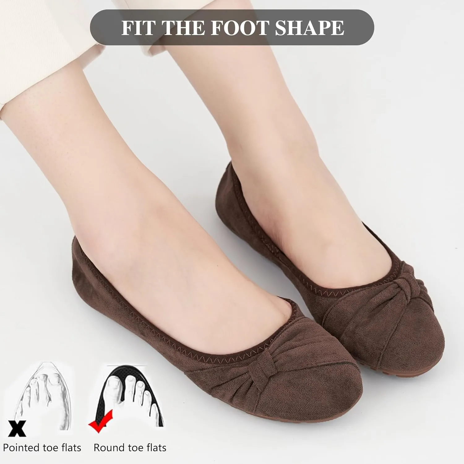 Ecetana Womens Flats Shoes Dressy: Round Toe Bowknot Suede Foldable Comfortable Casual Slip On Ballet Loafers