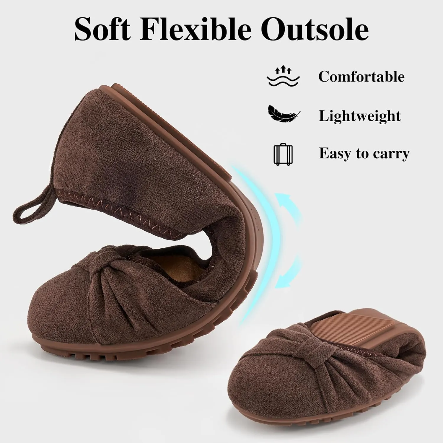 Ecetana Womens Flats Shoes Dressy: Round Toe Bowknot Suede Foldable Comfortable Casual Slip On Ballet Loafers