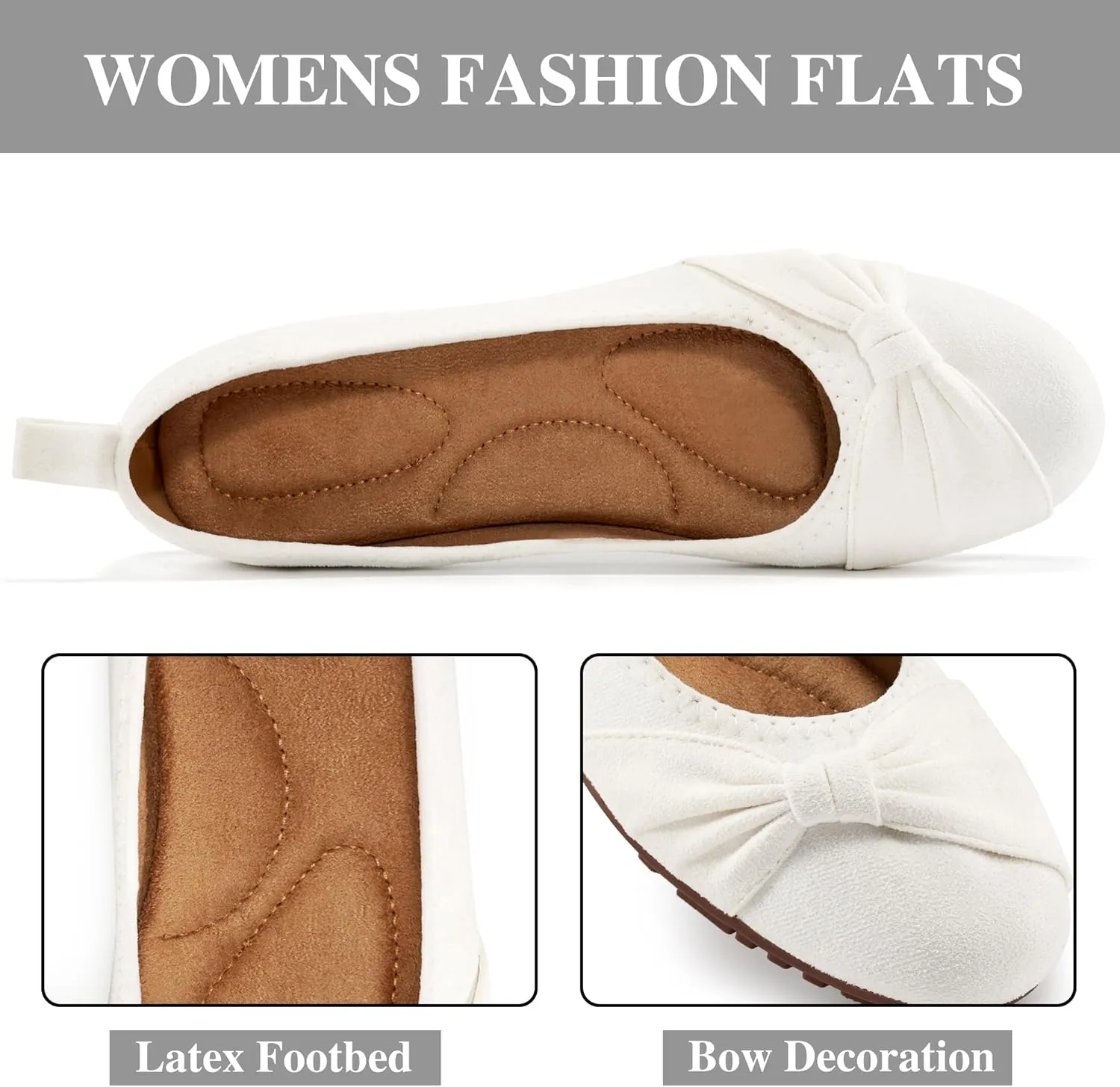 Ecetana Womens Flats Shoes Dressy: Round Toe Bowknot Suede Foldable Comfortable Casual Slip On Ballet Loafers