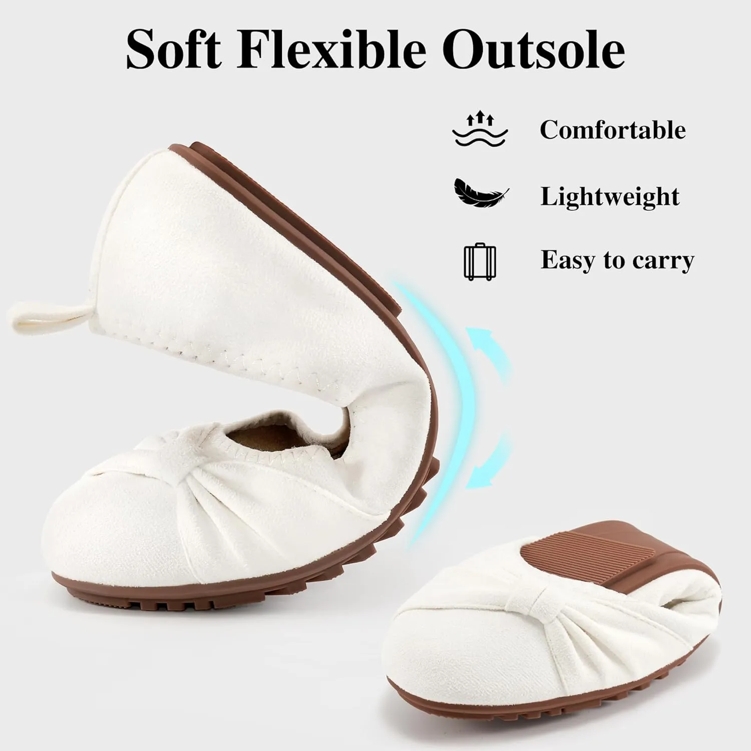 Ecetana Womens Flats Shoes Dressy: Round Toe Bowknot Suede Foldable Comfortable Casual Slip On Ballet Loafers