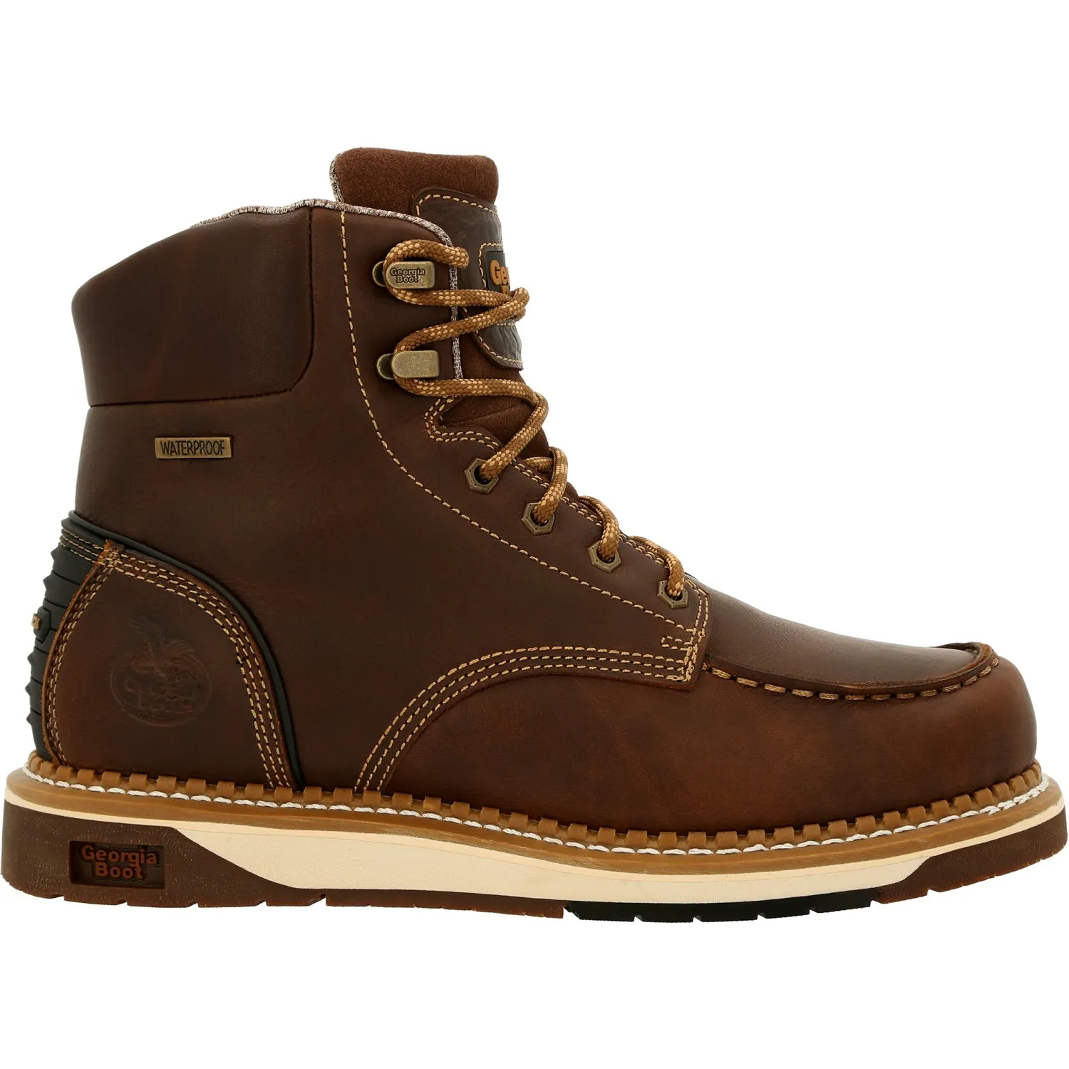 Georgia Womens AMP LT WP Wedge Brown Leather Work Boots