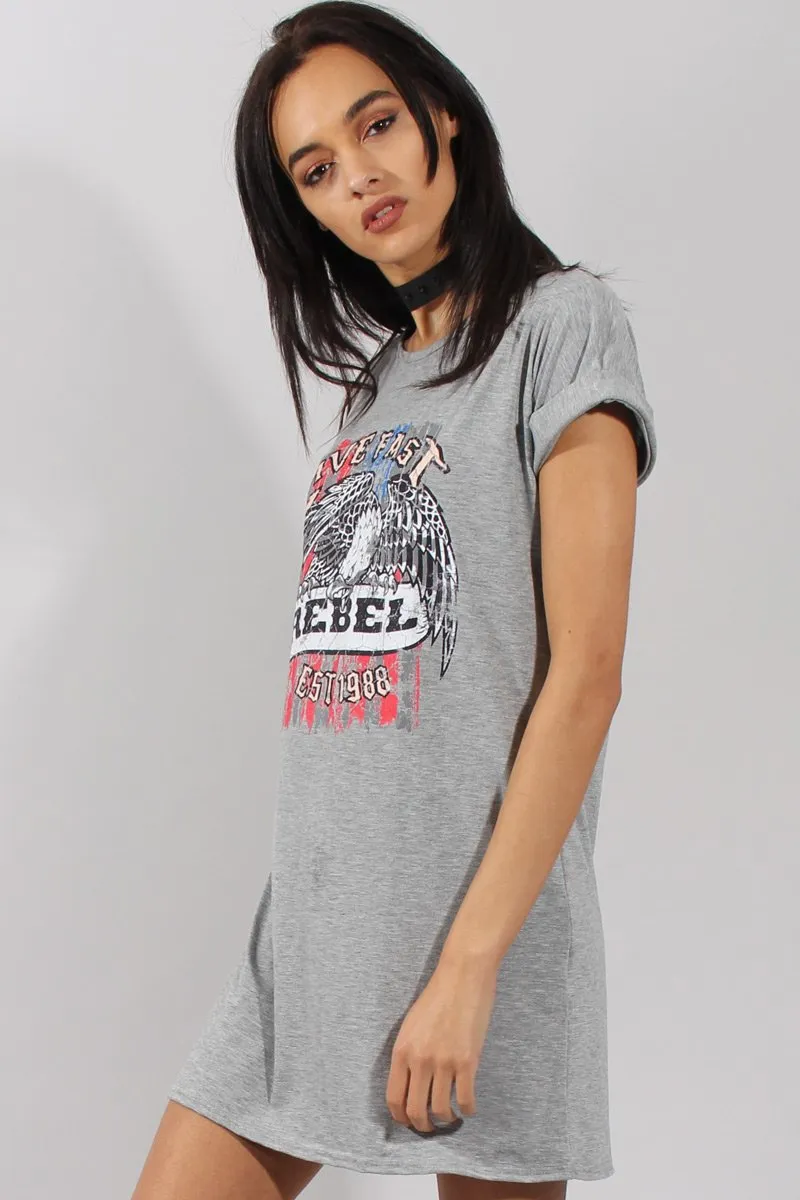 Grey Rebel Slogan Print Tshirt Dress - Juan