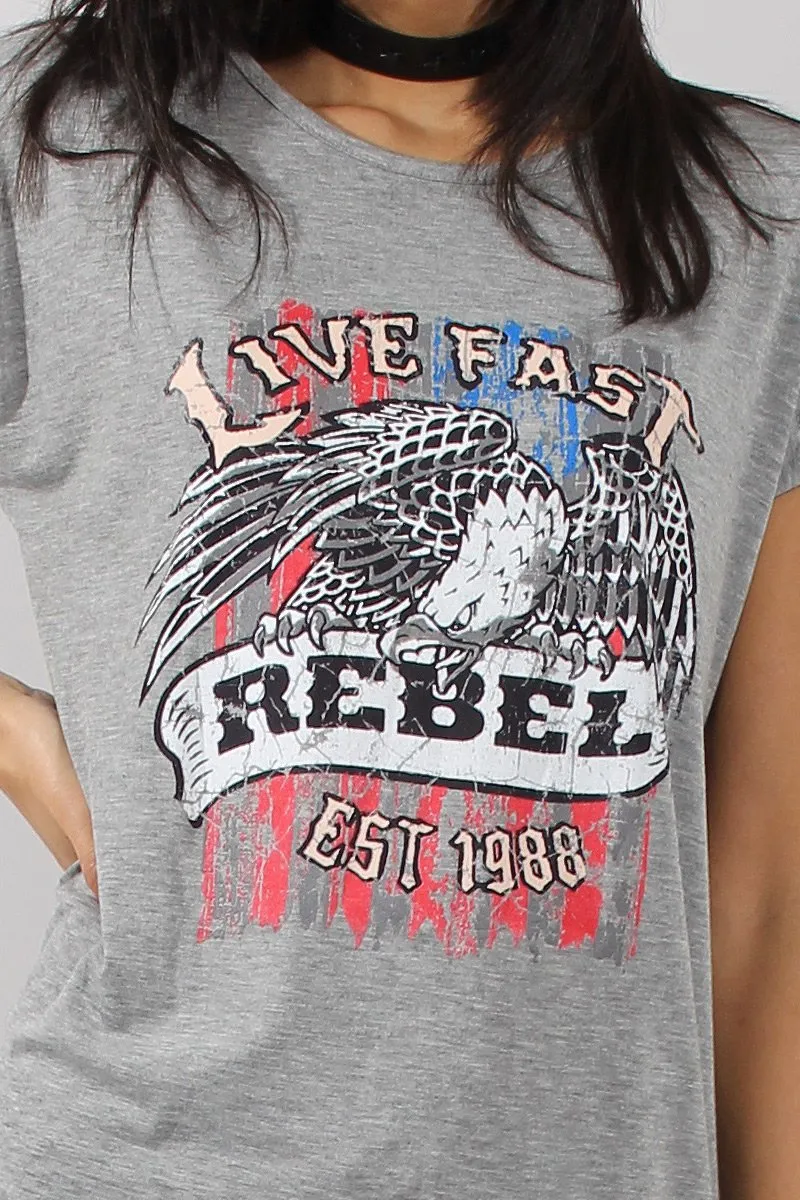 Grey Rebel Slogan Print Tshirt Dress - Juan