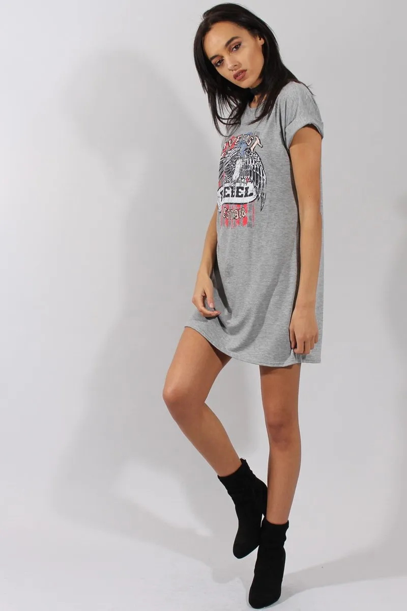 Grey Rebel Slogan Print Tshirt Dress - Juan
