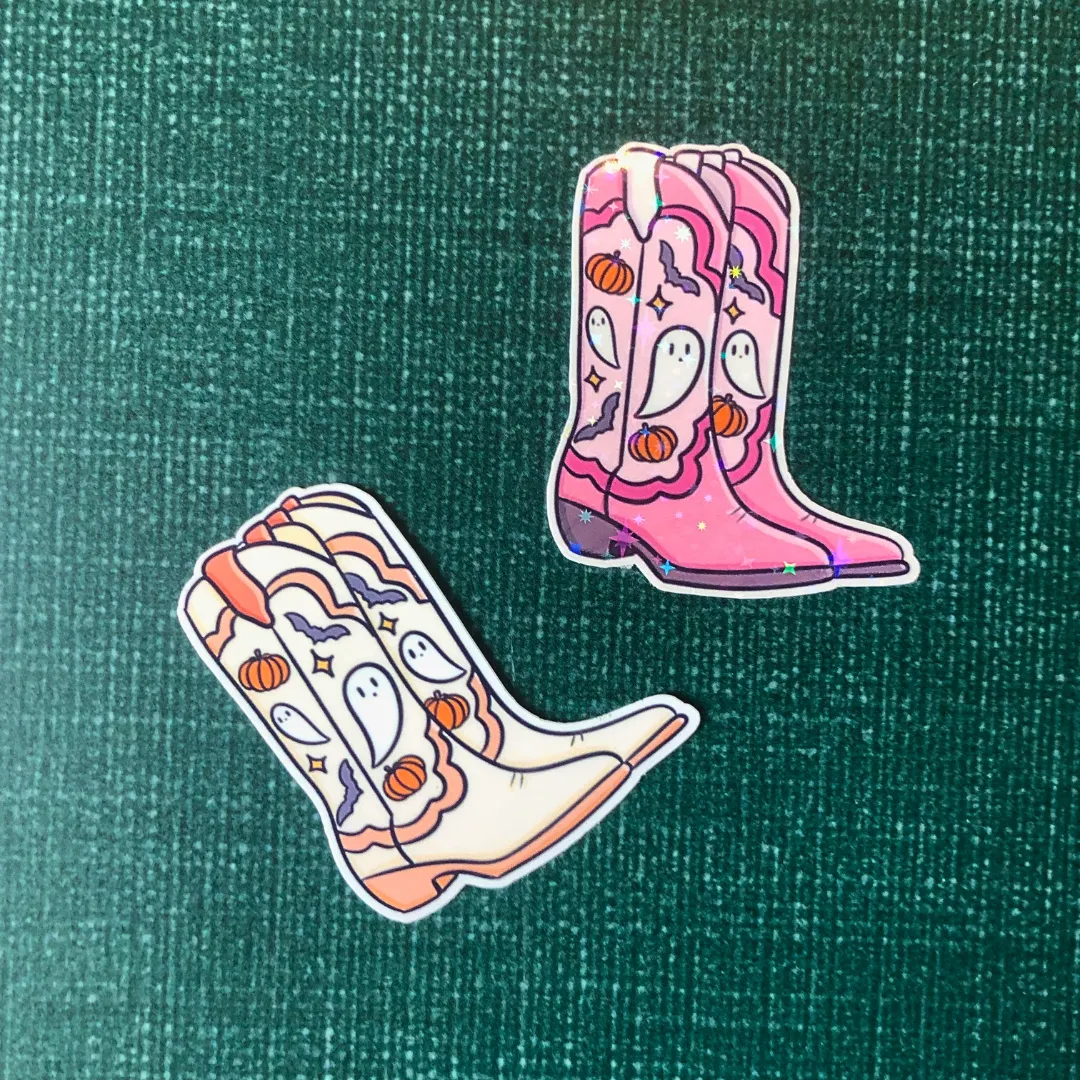 Halloween Cowgirl Boots Vinyl Sticker: Beige