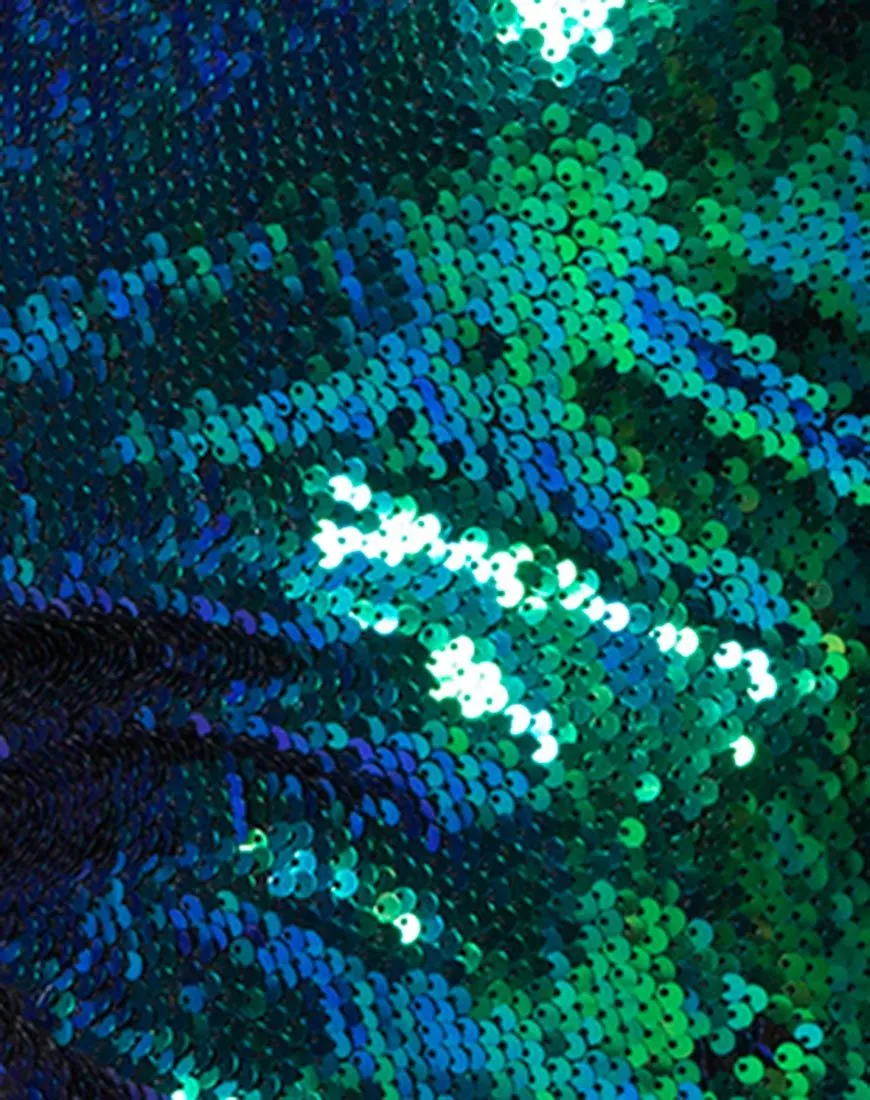 Hedi Dress in Fishcale Sequin Green Iridescent