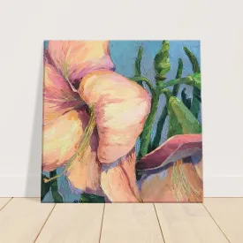 'Pink Amaryllis 2' Floral I 12x12 inch Art Print on Canvas I Original Artwork by American Artist Barbara Cleary