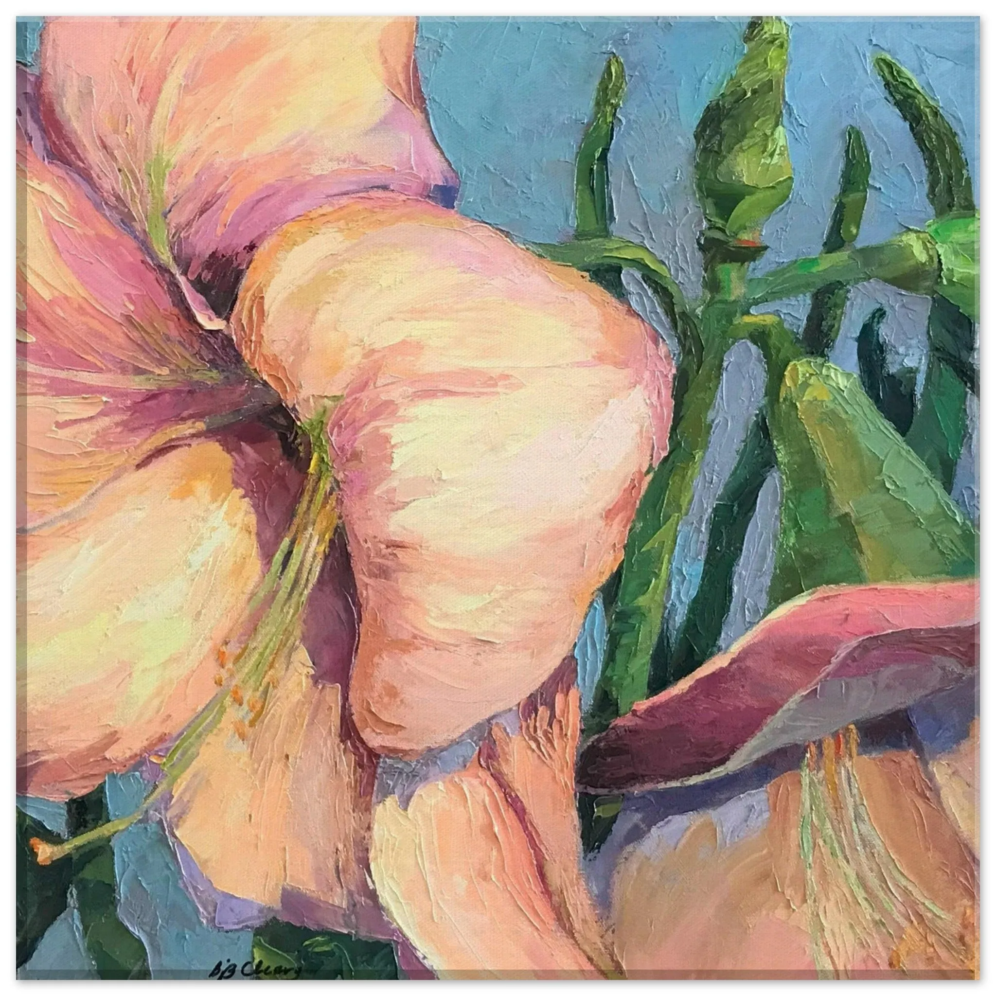 'Pink Amaryllis 2' Floral I 12x12 inch Art Print on Canvas I Original Artwork by American Artist Barbara Cleary