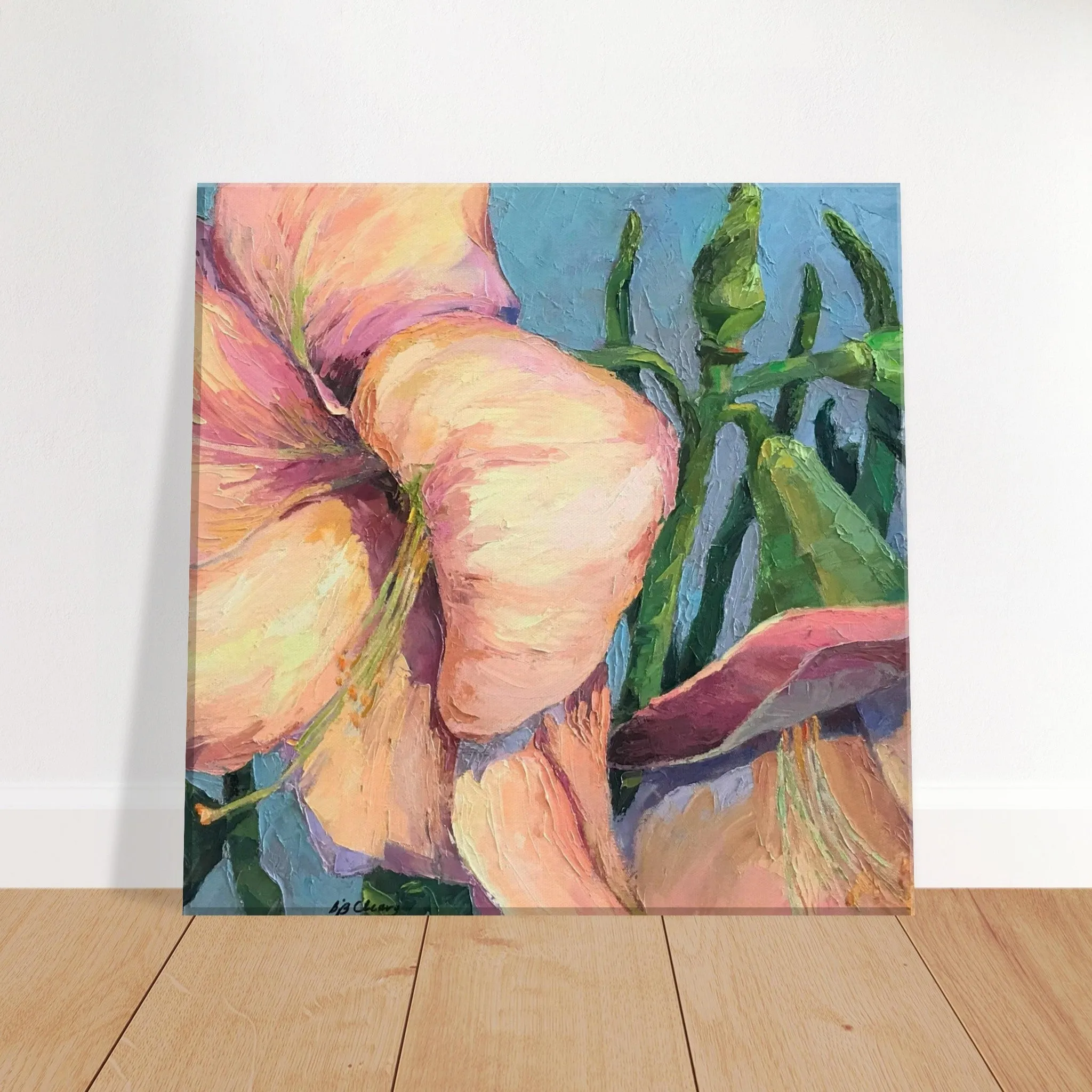 'Pink Amaryllis 2' Floral I 12x12 inch Art Print on Canvas I Original Artwork by American Artist Barbara Cleary