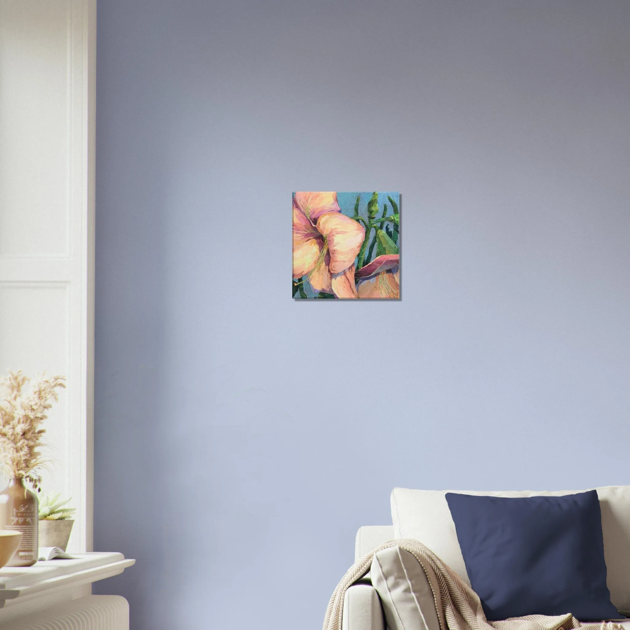 'Pink Amaryllis 2' Floral I 12x12 inch Art Print on Canvas I Original Artwork by American Artist Barbara Cleary