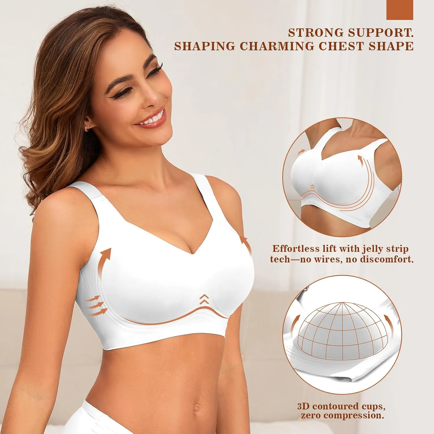 PoseFree Womens Seamless Wireless Supportive Bra Push Up Comfort Soft No Underwire Full Coverage T-Shirt Bra