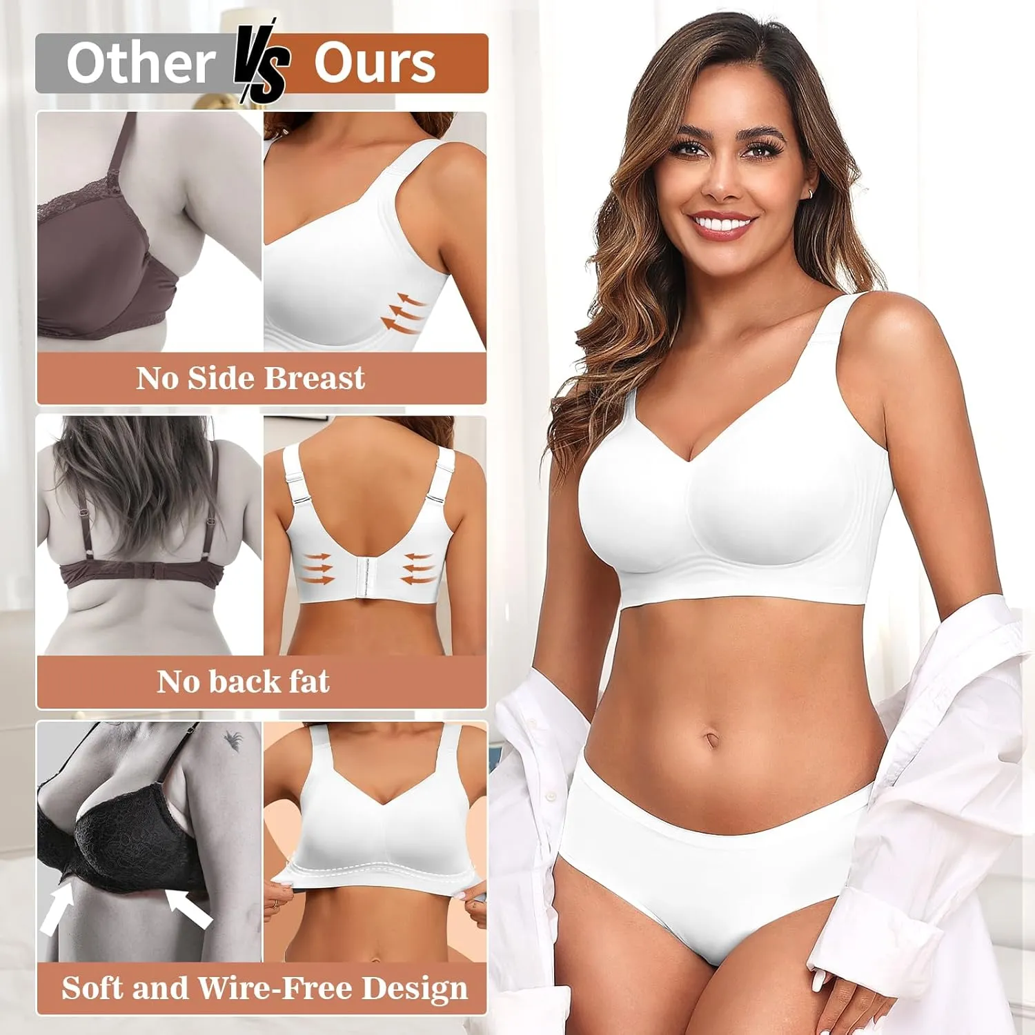 PoseFree Womens Seamless Wireless Supportive Bra Push Up Comfort Soft No Underwire Full Coverage T-Shirt Bra