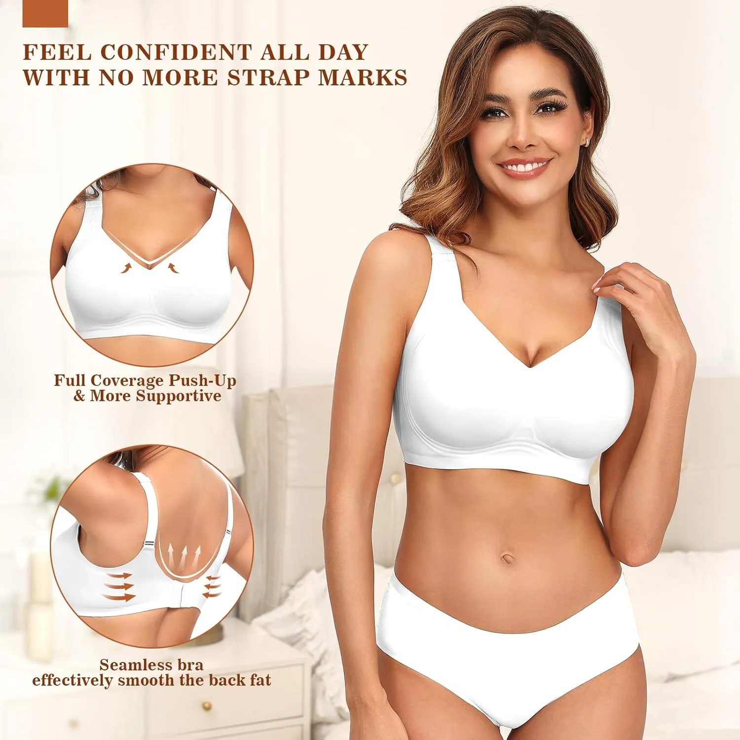PoseFree Womens Seamless Wireless Supportive Bra Push Up Comfort Soft No Underwire Full Coverage T-Shirt Bra