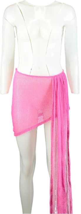 PrettyLittleThing Pink Net Drape Beach Skirt UK 10