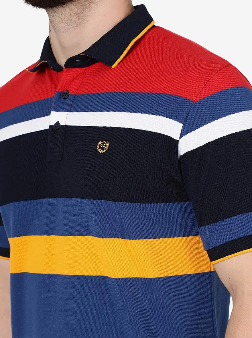 Red & Blue Striped Slim Fit Polo T-Shirt | JadeBlue