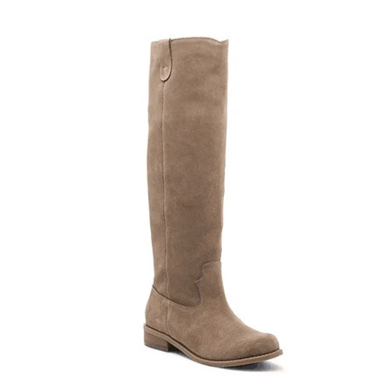 Trendy Knee High Flat-Bottom Round Toe Boots
