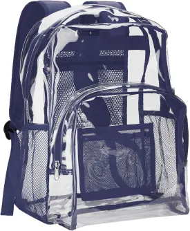 Vorspack Clear Backpack Heavy Duty PVC Transparent Backpack with Reinforced Strap Stitches & Large Capacity for College Workplace Security - Navy